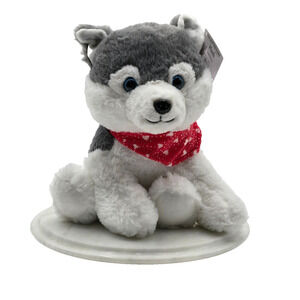 Dog Puppy Stuffed Plush Animal Valentines Day 11" Grey Gray White
